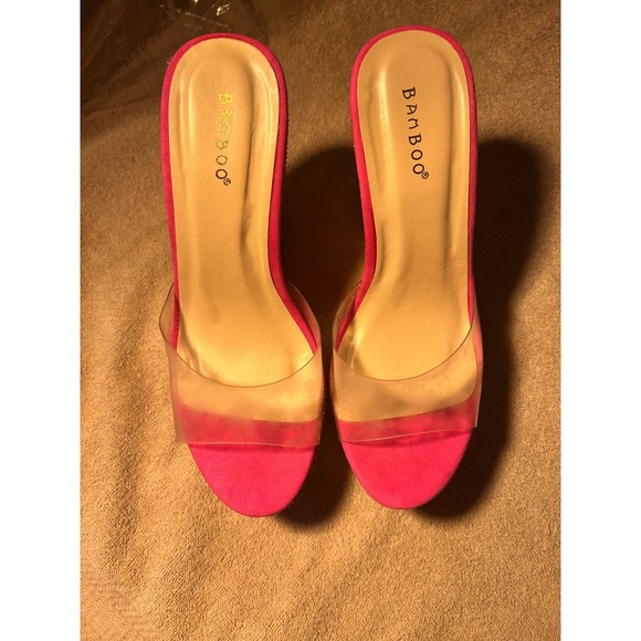 Bamboo Wedge Pink Glitter Heels Size 8 Womens - Picture 1 of 6